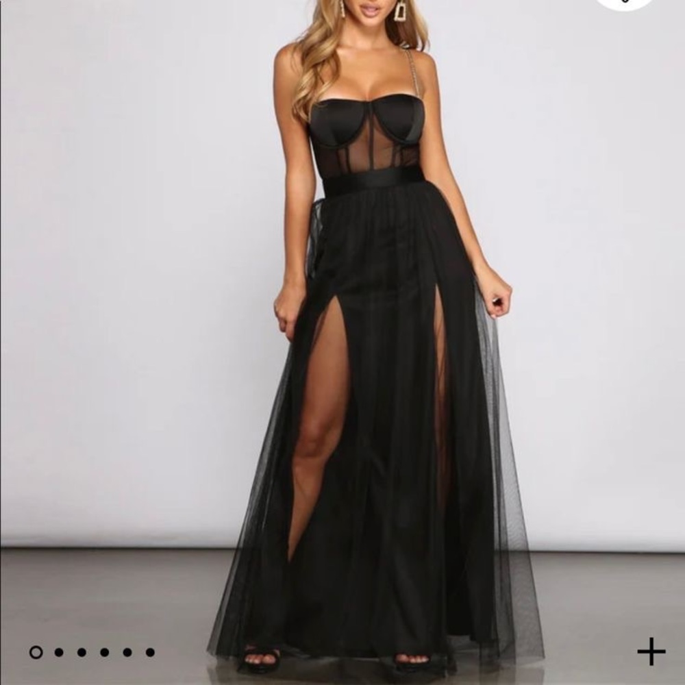 mesh black long dress